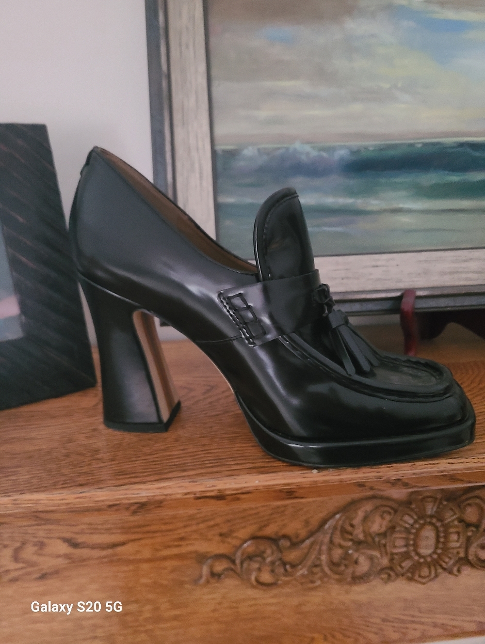 Sam Edelman Black Patent Leather Tassel Platform Loafer Pump Size 9